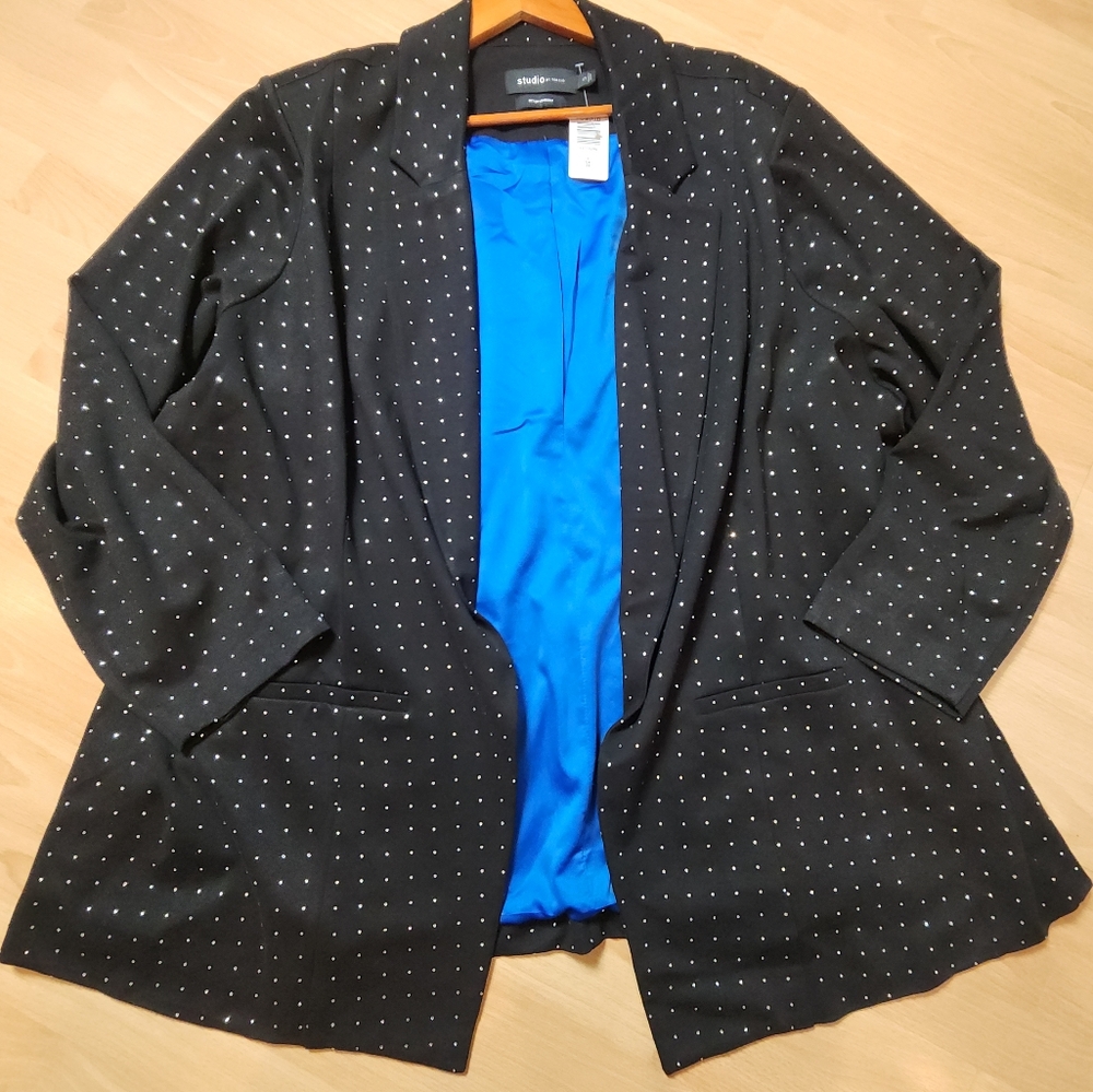 NWT Torrid Rhinestone Black Ponte Parker Blazer Open Front Stretch Size 5X‎